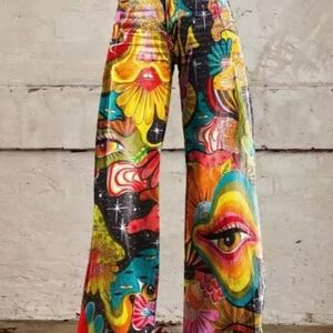 Tiffany Designs Multicolor Abstract Wide Leg Pants